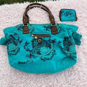 Teal and Brown Vintage Juicy Bag and Wallet
